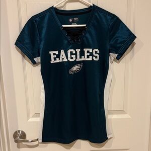 Philadelphia Eagles Women's Lace-Up Jersey Tee - Midnight Green & White